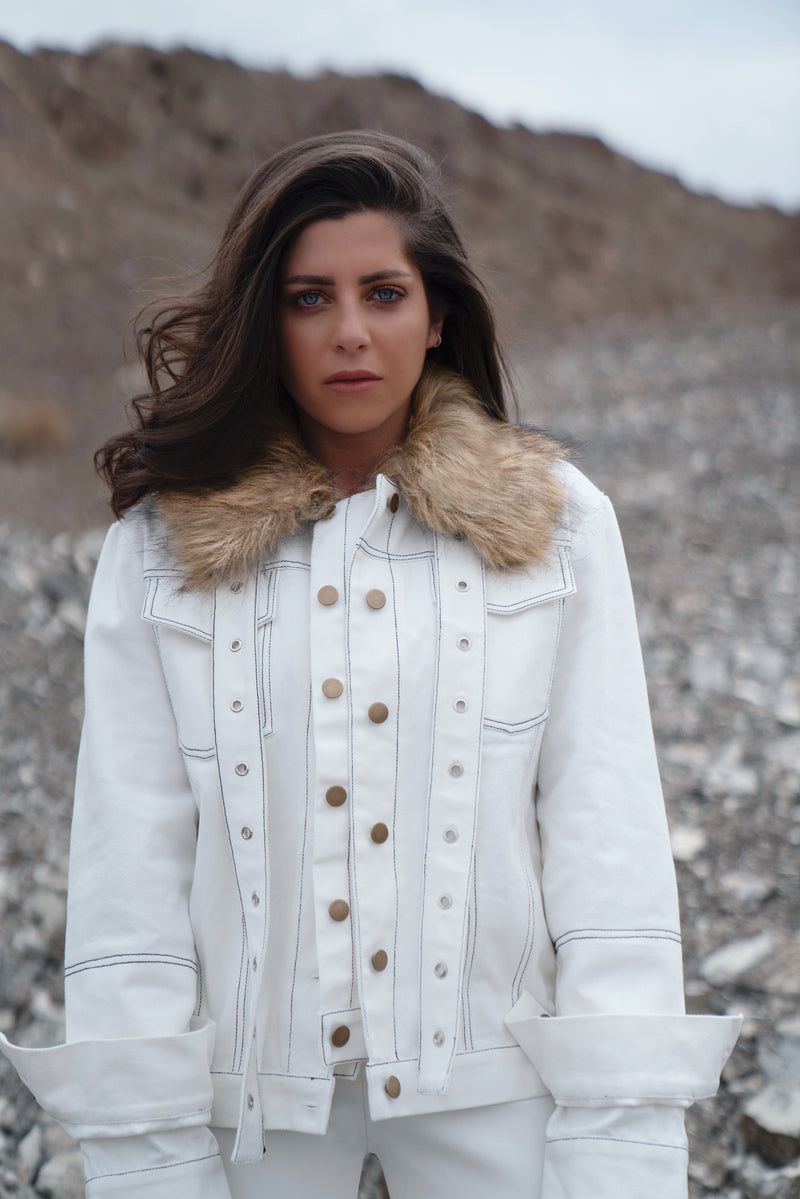 Denim Jacket with Fluffy Fur Collar and Cuffs – AZURA THE LABEL