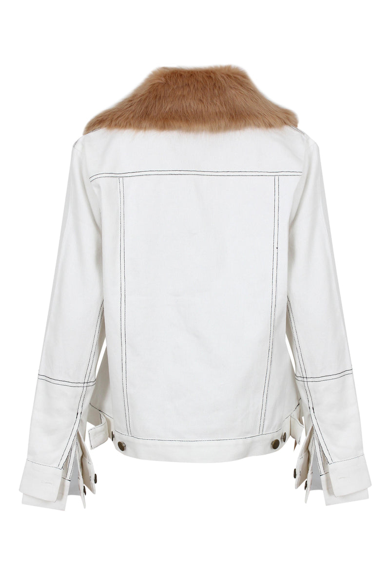 Cute denim jacket with white faux fur | Blacktree Boutique